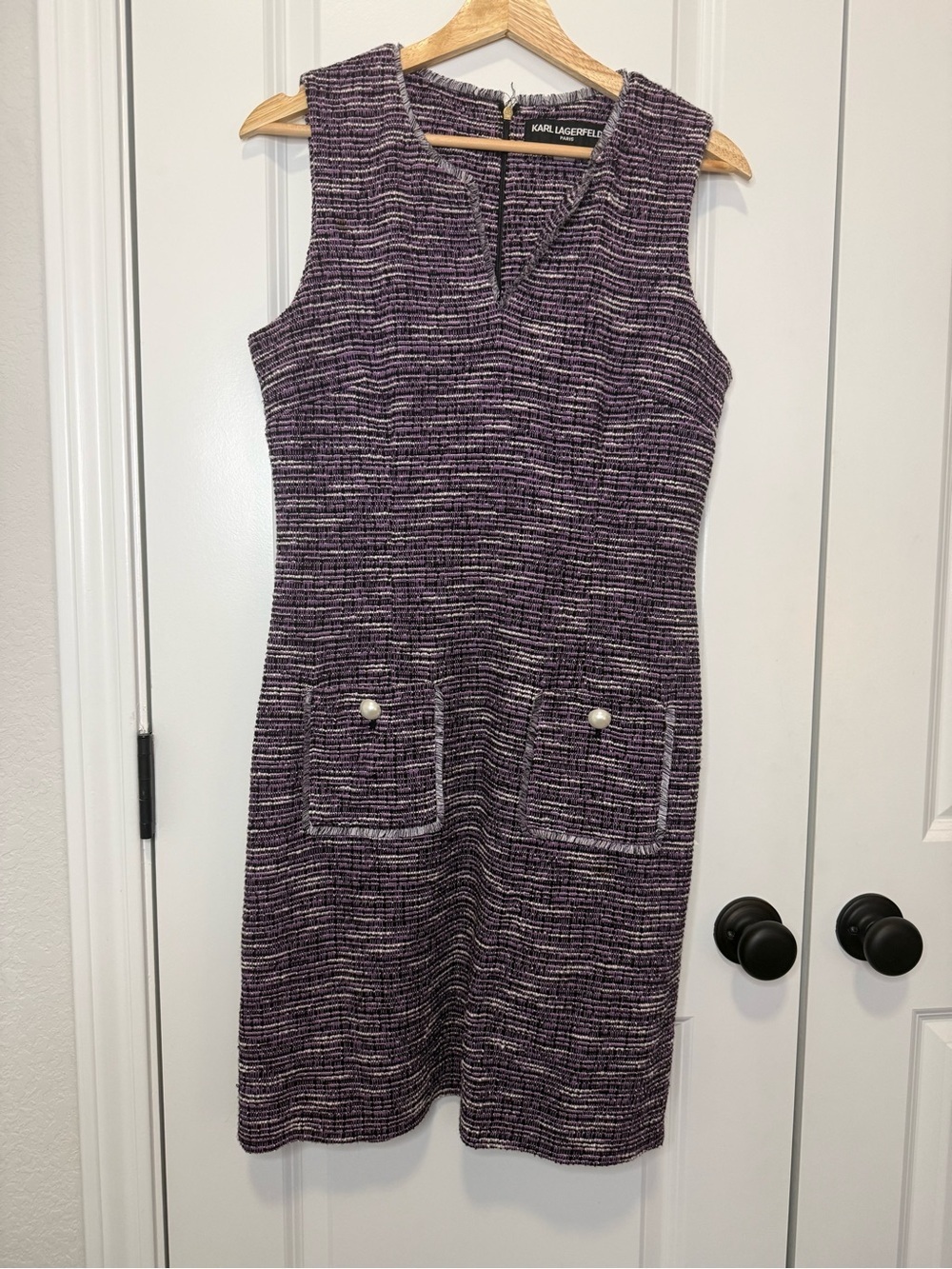 Karl Lagerfeld Purple Tweed Sheath Dress - Size 8